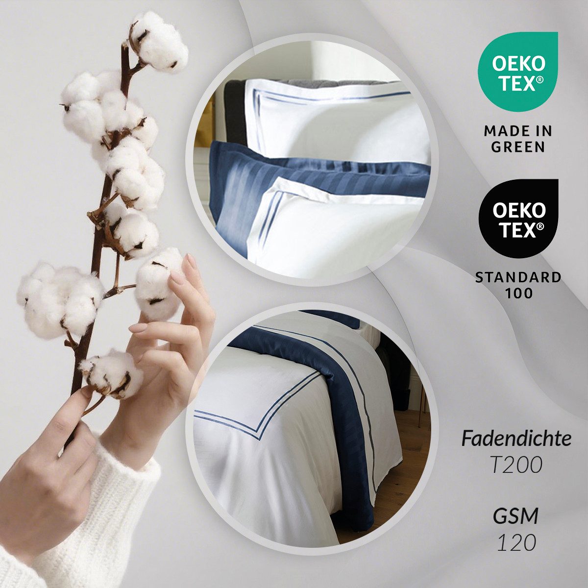 Pure cottom Bettwäsche Baumwoll-Satin Bettwäsche dunkelblau/weiß, Baumwoll-Satin, verschiedene Größen – Bild 2 von 5
