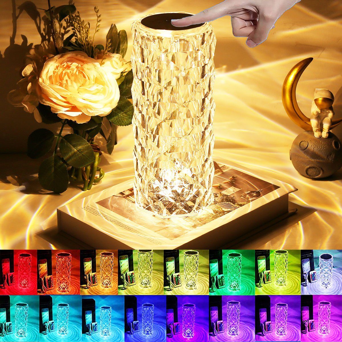 LETGOSPT LED Tischleuchte Touch Dimmbar Atmosphäre Tischlampe,16 Farben