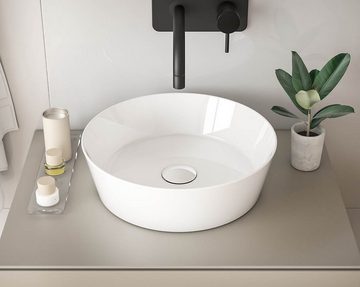 einfachgutemoebel Aufsatzwaschbecken Aufsatz-Waschbecken Bath-O-Line 39x39cm, Keramik rund, weiß