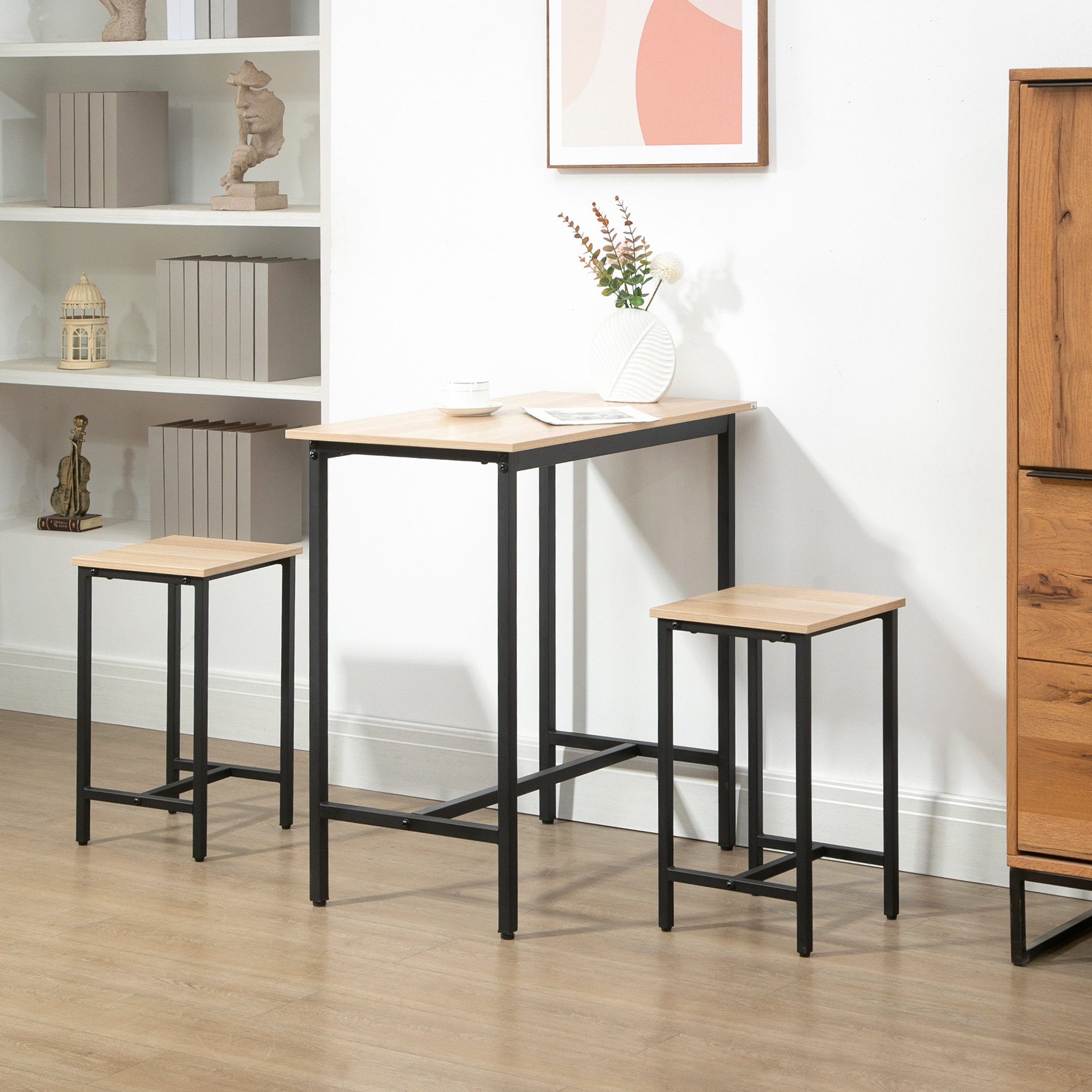 HOMCOM Sitzgruppe Bartisch-Set im Industrie-Design, 3-teilig, 1 Tisch, 2 Ho günstig online kaufen