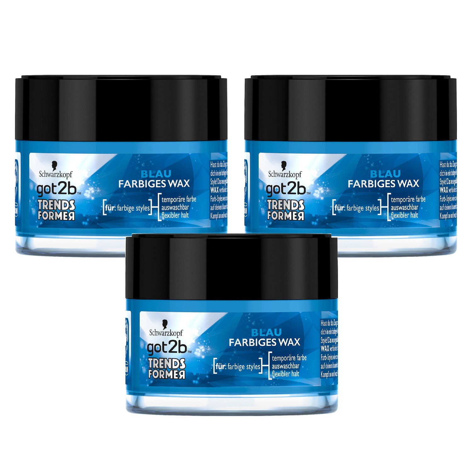 got2b Haarwachs Trendsformer farbiges Wax für trendige Frisuren Blau 50ml, 3-tlg.