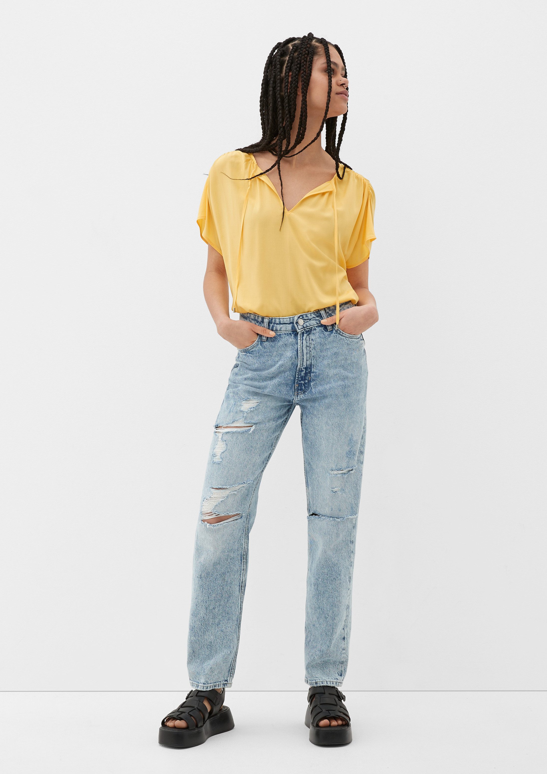 QS Kurzarmbluse Bluse Viskosebluse mit Raffung