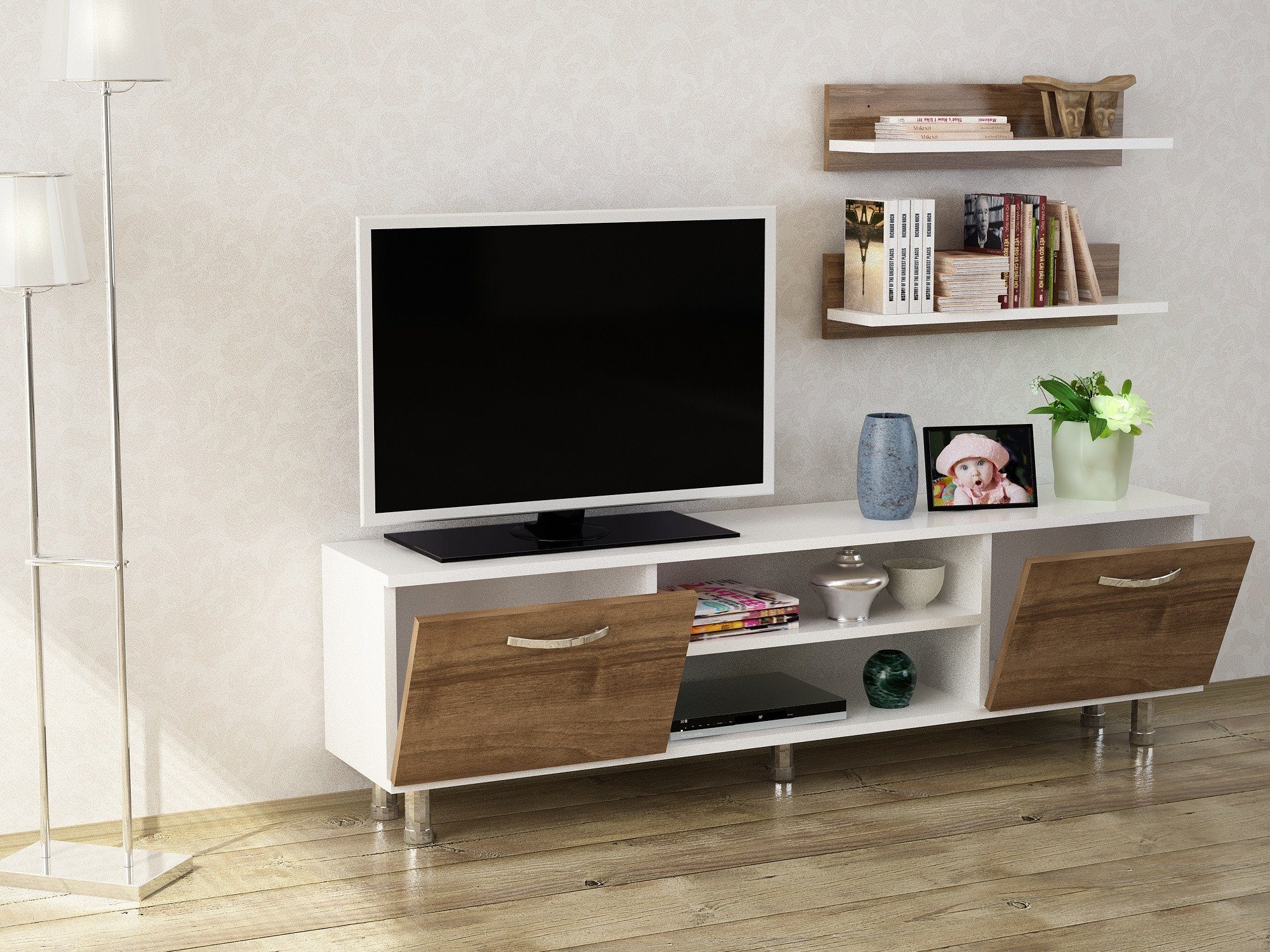 cm, Partikelplatte TV-Schrank 43x150x29,5 Schränke, Melaminbeschichtete Skye 100% Decor