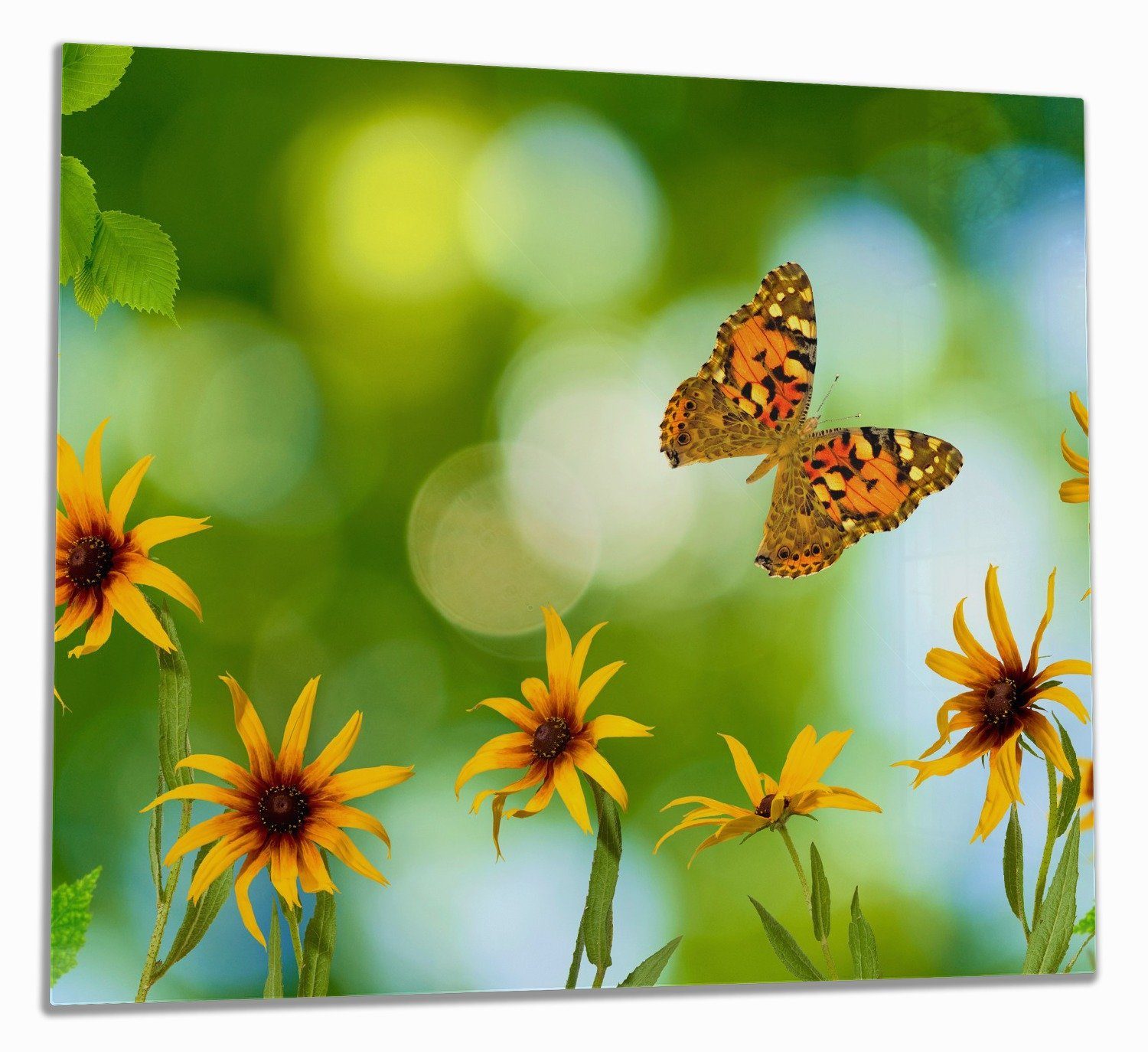 Wallario Herd-Abdeckplatte Blumen mit Schmetterling, ESG-Sicherheitsglas, (Glasplatte, 1 tlg., inkl. 5mm Noppen), verschiedene Größen