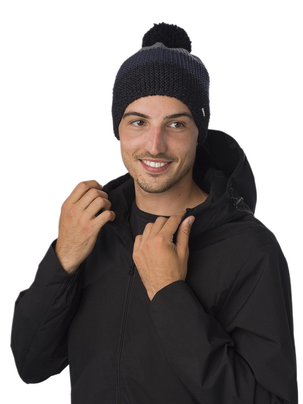 Eisbär Bommelmütze Wintermütze Star mit Bommel (Pompon) schwarz/grau - 1 Stück