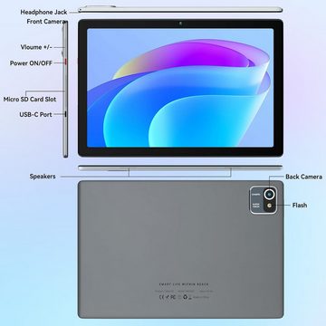 Wqplo Quad-Core-Prozessor 5000 mAh 6 GB RAM Tablet (10", 64 GB, Android 13, Leistungsstark und Vielseitig: Ein Begleiter für jeden Tag)