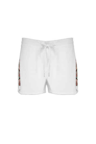 XOX Sweathose XOX Sweat Shorts, Jogger Pants kurz Ethno Muster mit Pailletten, weiß - Fair Trade, Shorts, kurze Hose