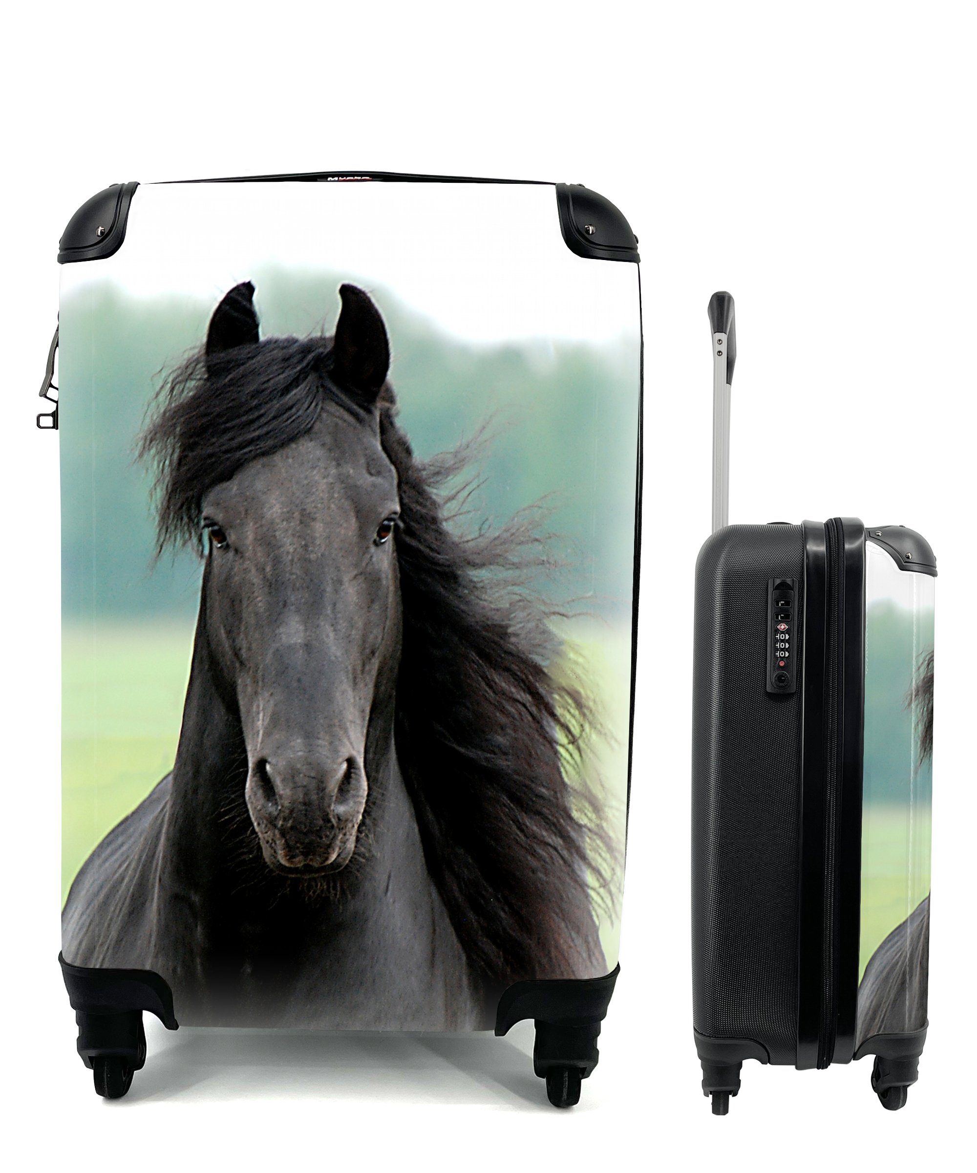 Pferd für Reisetasche Handgepäck Handgepäckkoffer mit Trolley, - Gras, Reisekoffer Rollen, rollen, Friesisch - 4 MuchoWow Ferien,