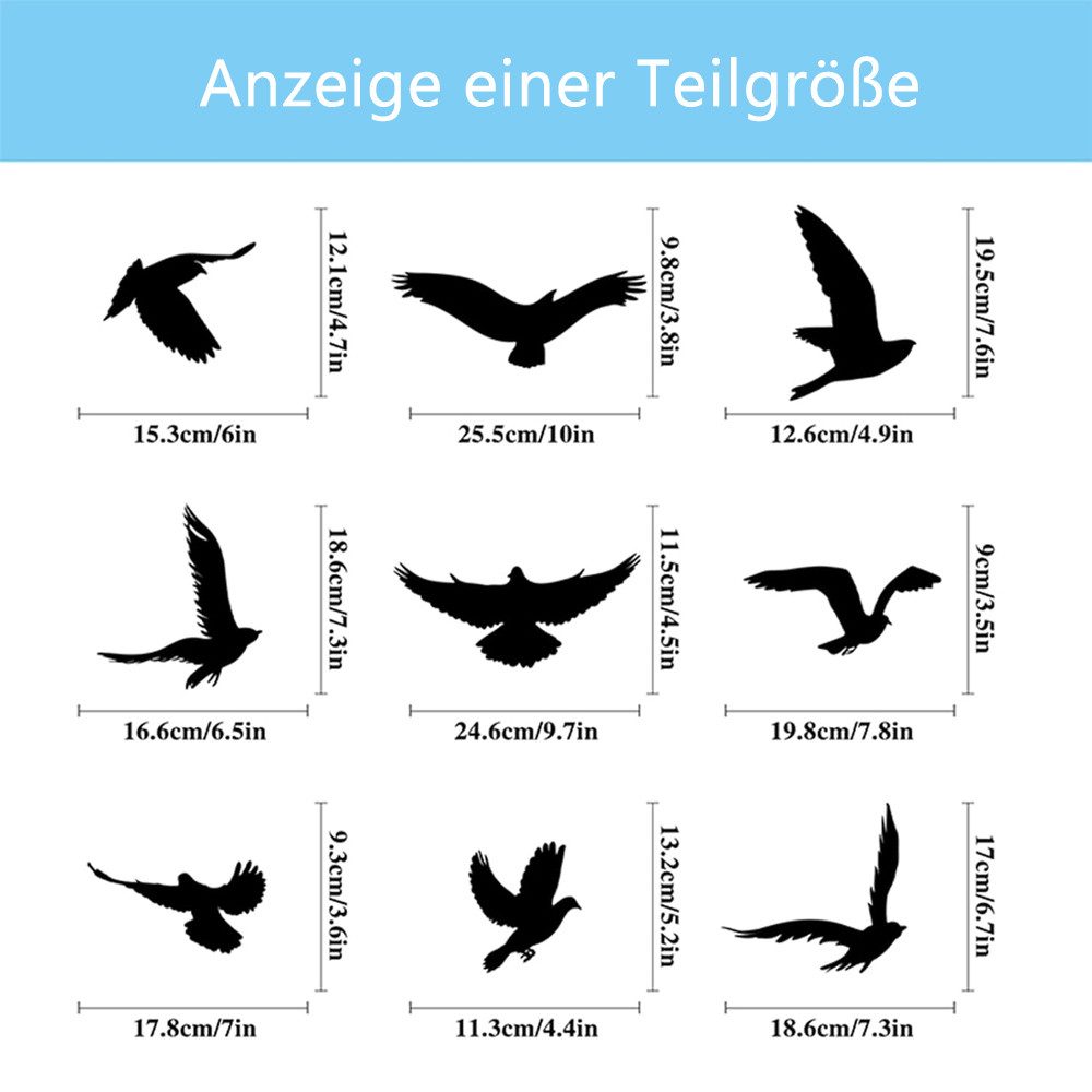 TUWENA Aufkleber Fensteraufkleber Vogelschutz, 37 Stück Vogelaufkleber für Fenster