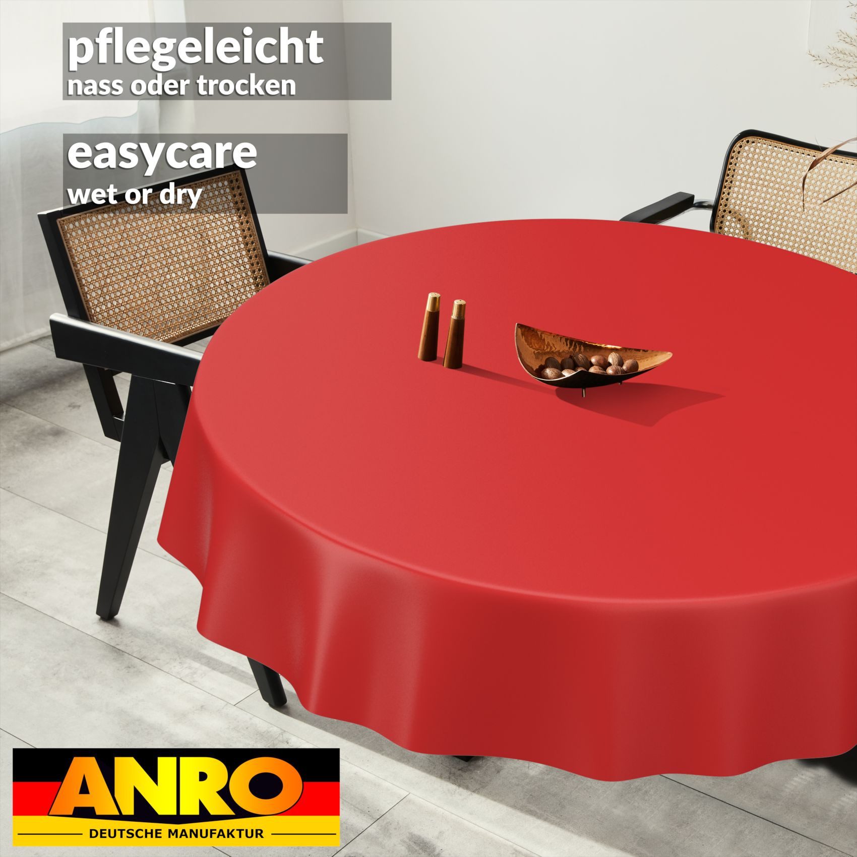 ANRO Tischdecke abwaschbar Wachstuch-Tischdecke Gartentischdecke (Einzelstück 1-tlg), wasserabweisend Einfarbig Rot Breite 140cm