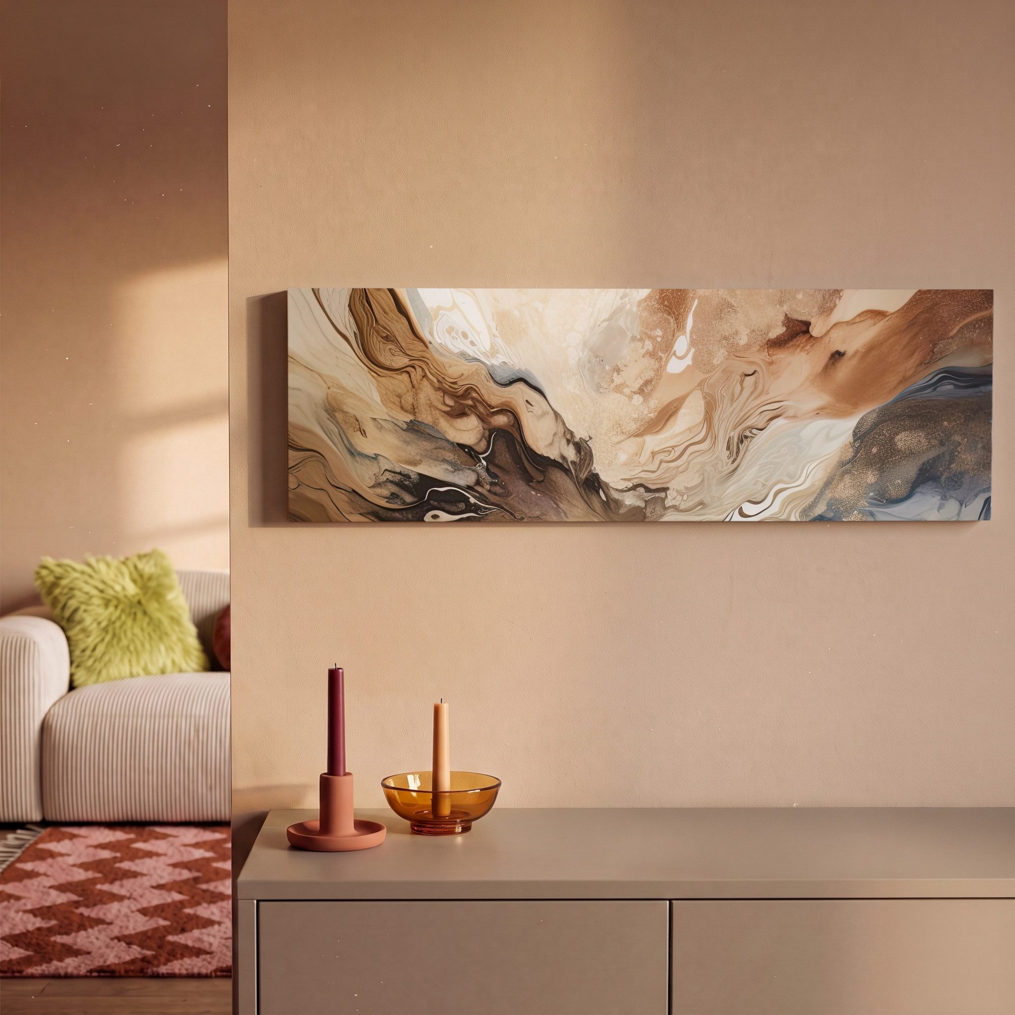 OneMillionCanvasses® Leinwandbild Panorama Abstrakt - Kunst - Farbe - Beige - Modern, Fotodruck (1 St), Wandbild, Deko Schlafzimmer Wohnzimmer Flur 60x20 cm – Bild 2 von 5