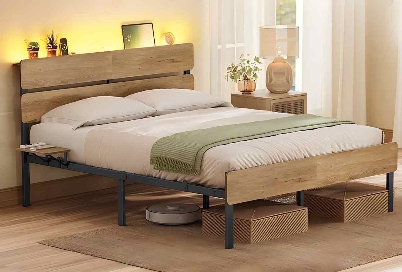 VASAGLE Bettgestell (140 x 200 cm, geräuscharm), Metallrahmen, LED-Beleucht günstig online kaufen