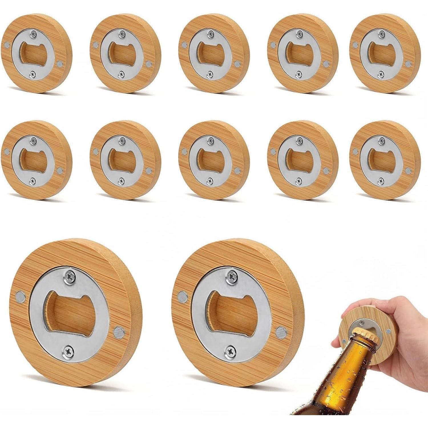 LuxusKollektion Geschenkbox Flaschenöffner Holz Rund 12er Set Magnetisch