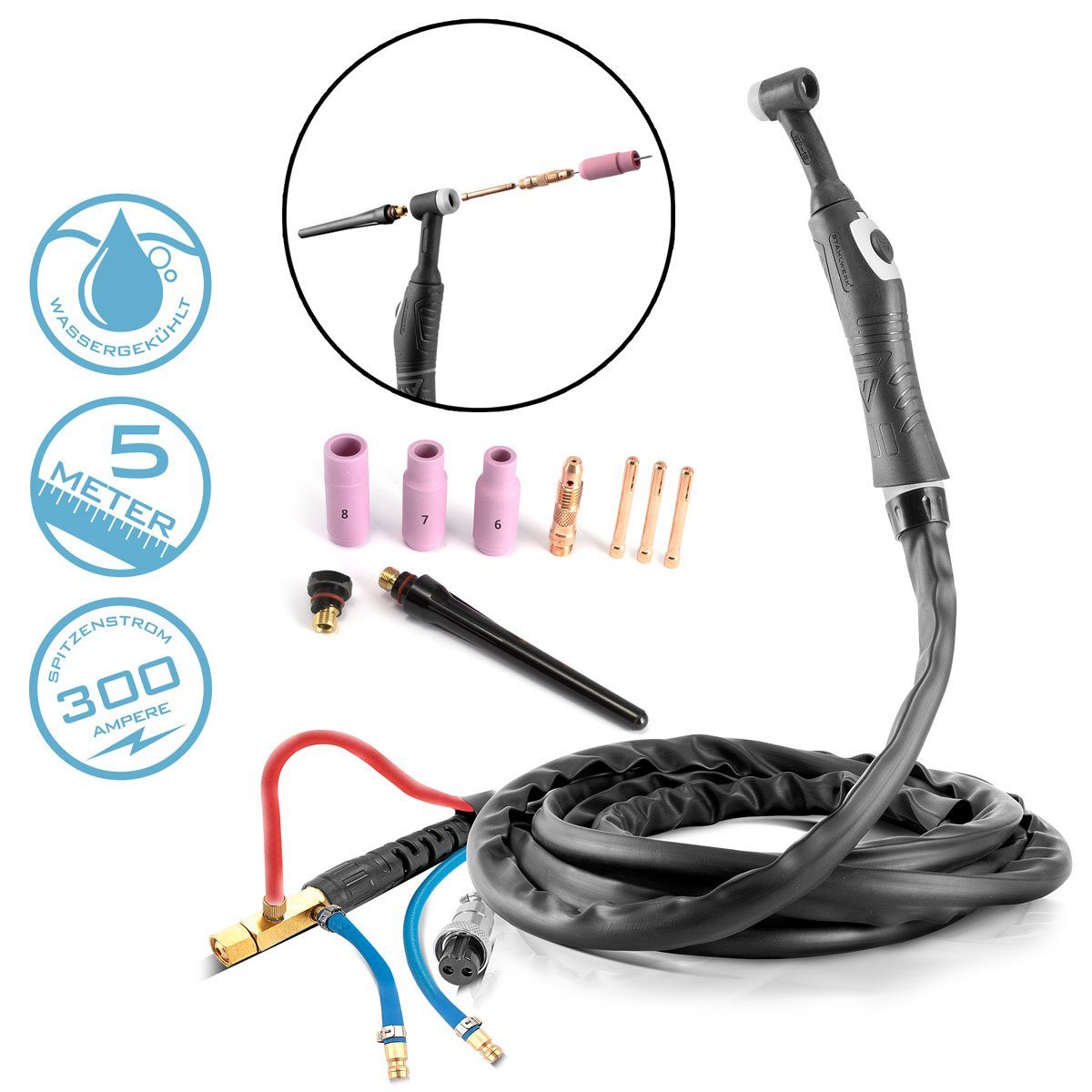 STAHLWERK Elektrowerkzeug-Set Wassergekühlter WIG Schweißbrenner WP18, SR18