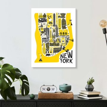 Posterlounge Forex-Bild Fox & Velvet, New York - Karte von Manhattan, Kinderzimmer Mid-Century Modern Grafikdesign