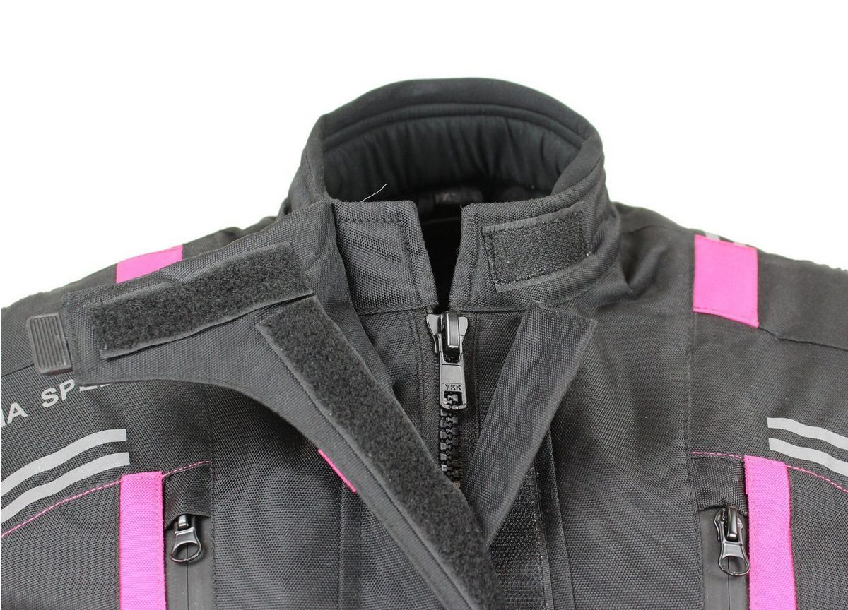 Alpha Speeds Motorradjacke Damen Motorrad Textil Jacke Biker wasserdicht Jacke mit Protektoren (Innenjacke ist trennbar: All Season) Reflektierende Elemente, SLIM, Pink