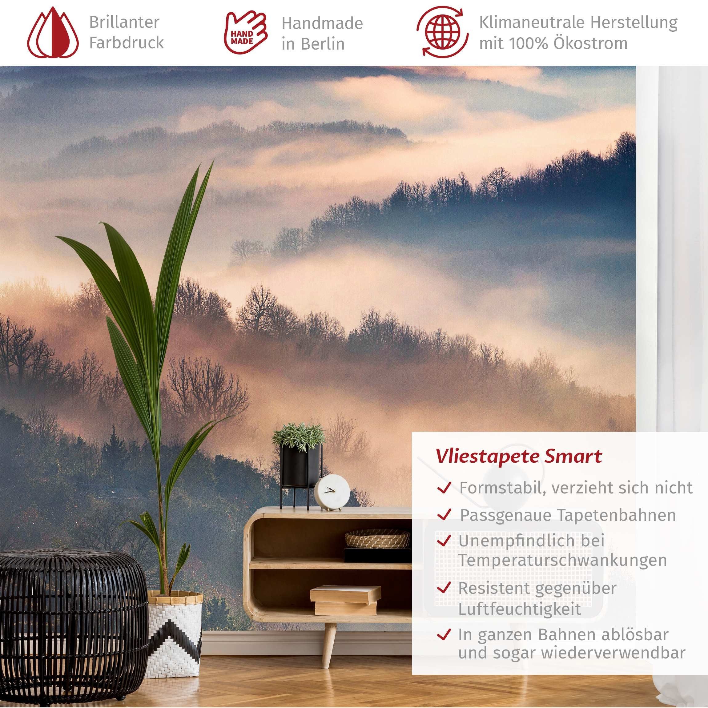 Bilderdepot24 Fototapete Wald Nebel Sonnenuntergang Natur günstig online kaufen