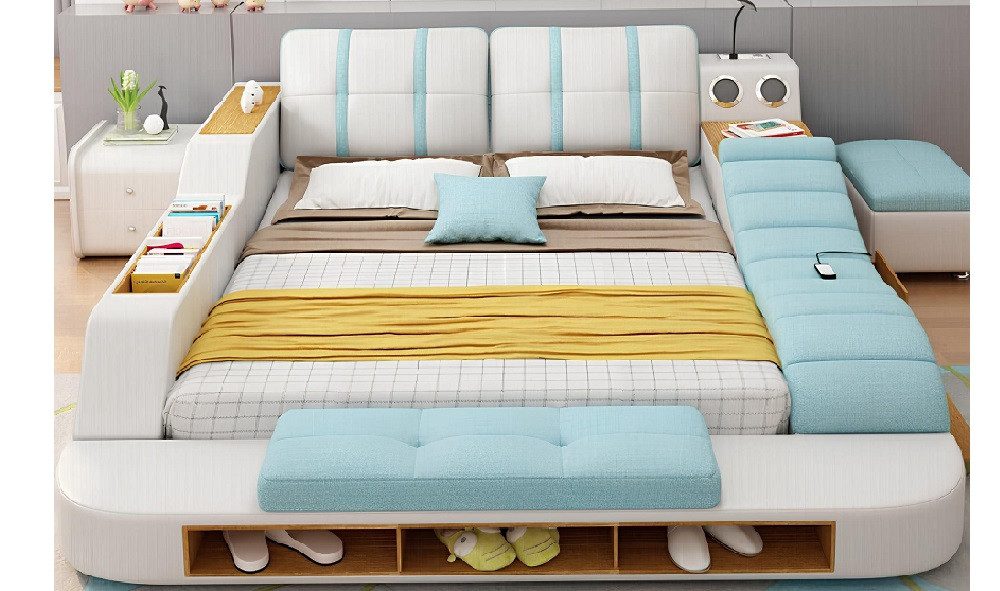 Xlmoebel Multimediabett Doppelbett mit Lederpolsterung im modernen Design (Doppelbett, Multifunktions Bett), Hergestellt in Europa