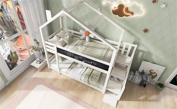 XDeer Etagenbett Kinderbett mit Stauraumtreppe und Rausfallschutz 90 x 200 cm, Hochbett Baumhaus für Kinder inkl.Tafel– 2x Lattenrost- Weiß