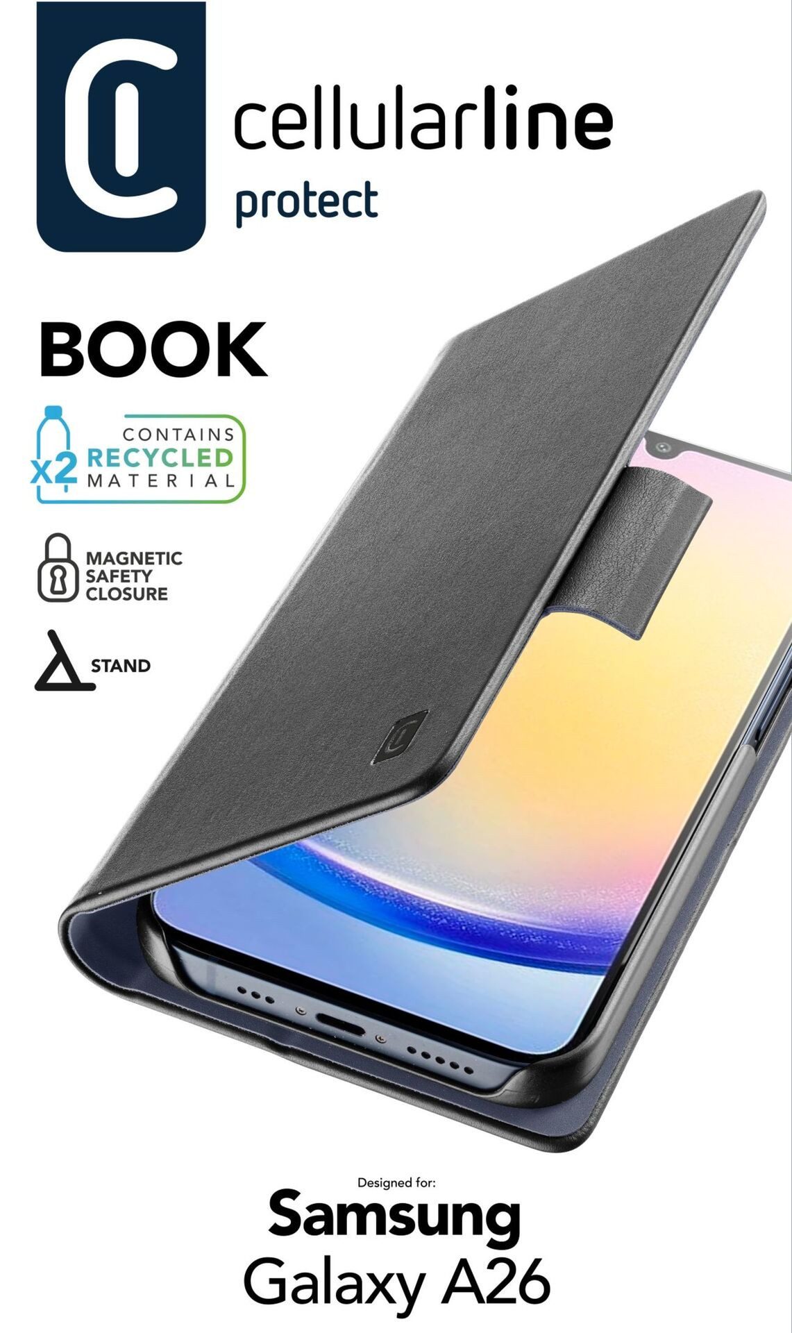 Cellularline Handyhülle Book Case für Samsung Galaxy A26 5G, Backcover, Schutzhülle, Handyschutzhülle, Case, Schutzcase, stoßfest