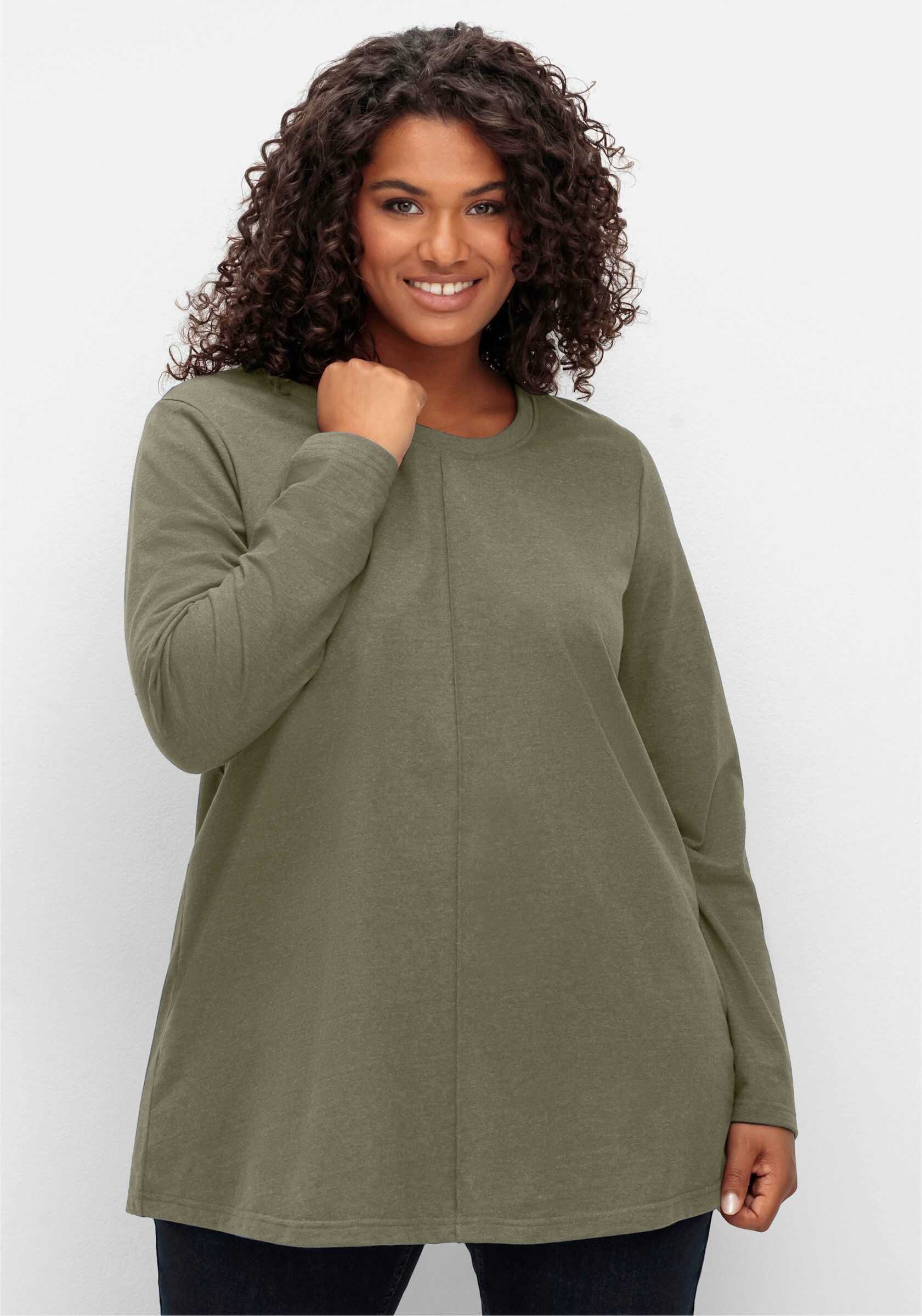 Sheego T-Shirt Langarmshirt Langarm in A-Linie, mit Rundhals