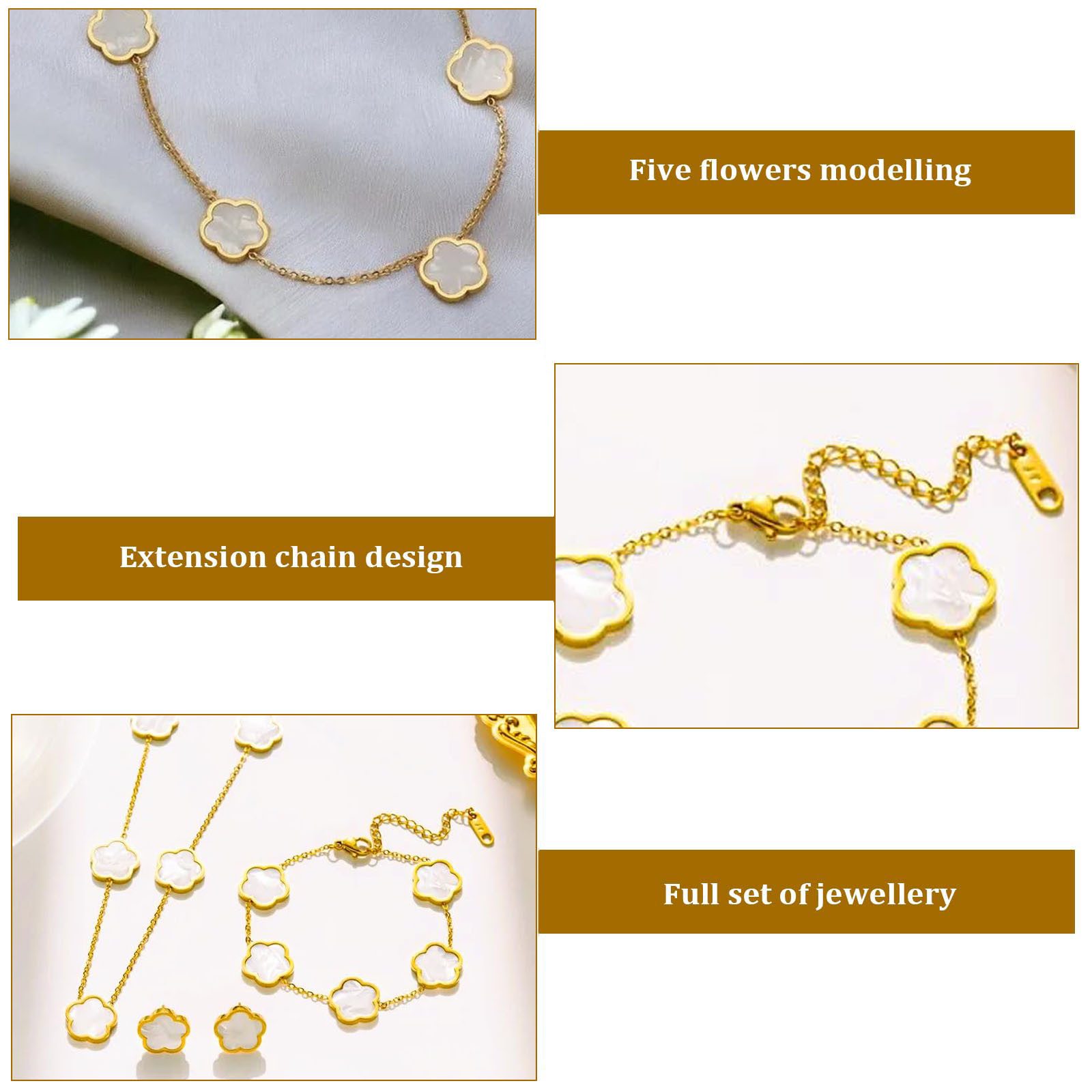 MOPUEA Schmuckset Kleeblatt Schmuck-Set Armband Halskette & Ohrringe mit Geschenkbox (für Hochzeit Geburtstag Jahrestag, 3-tlg), Edelstahl Halskette Ohrstecker  – Bild 3 von 5
