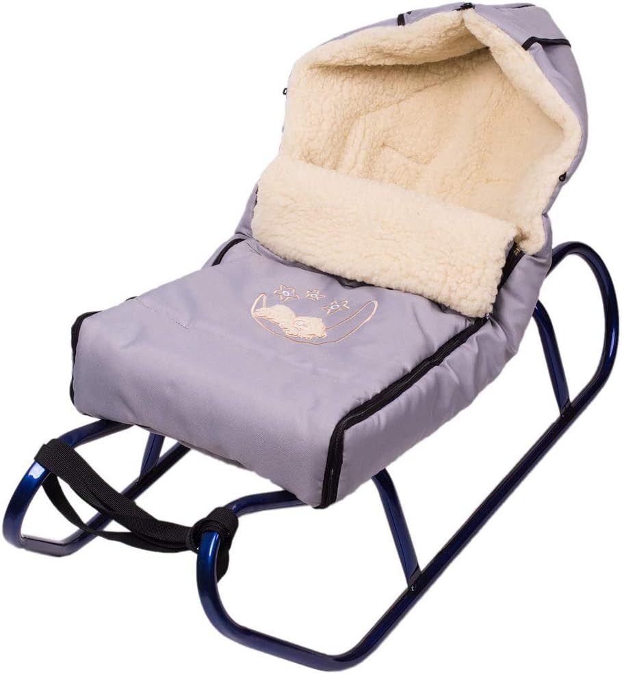 GOLDKIDS Rodel Holzschlitten Kinderschlitten aus Buchenholz (Rückenlehne inkl. Zugseil +, Winterfußsack Schlittensack 40 x 90 cm), Fußsack Schlitten Kinderwagen