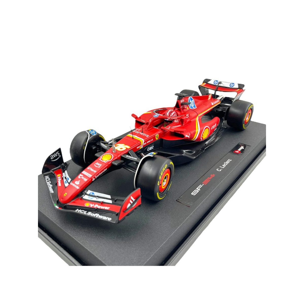 Bburago Modellauto F1 Ferrari SF-24, Imola Version Leclerc #16 2024, Maßstab 1:18