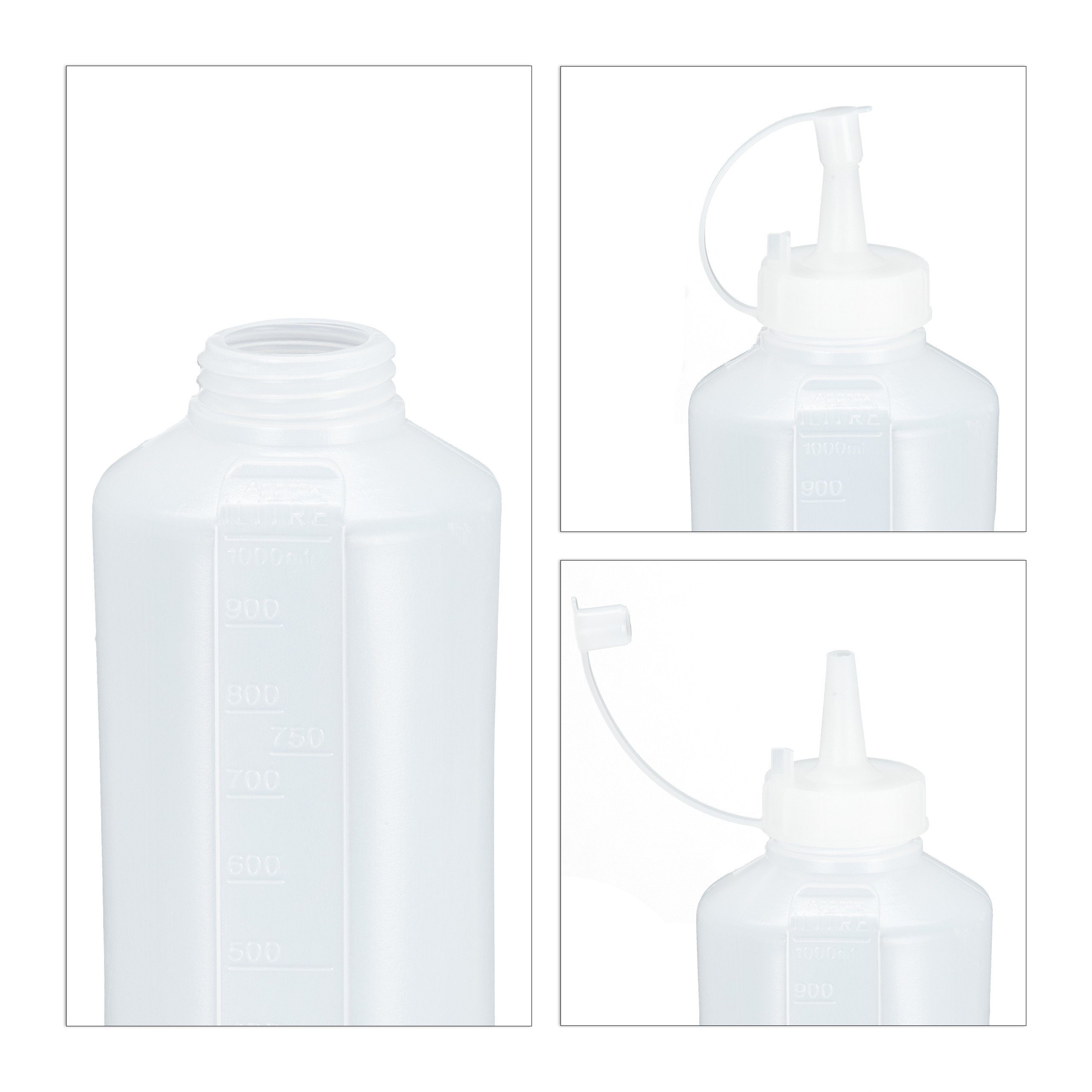 1000 Quetschflasche Shaker relaxdays Kunststoff Set, Dressing 4er ml
