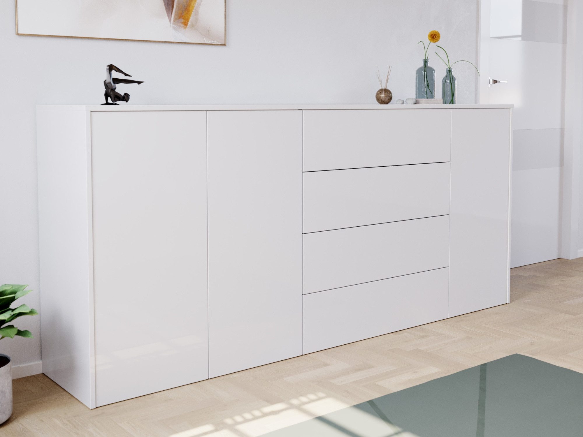 Magnolia Home Kommode Sideboard Impulse 200cm 3 Türen 4 Pushauszüg Weiß Hgl