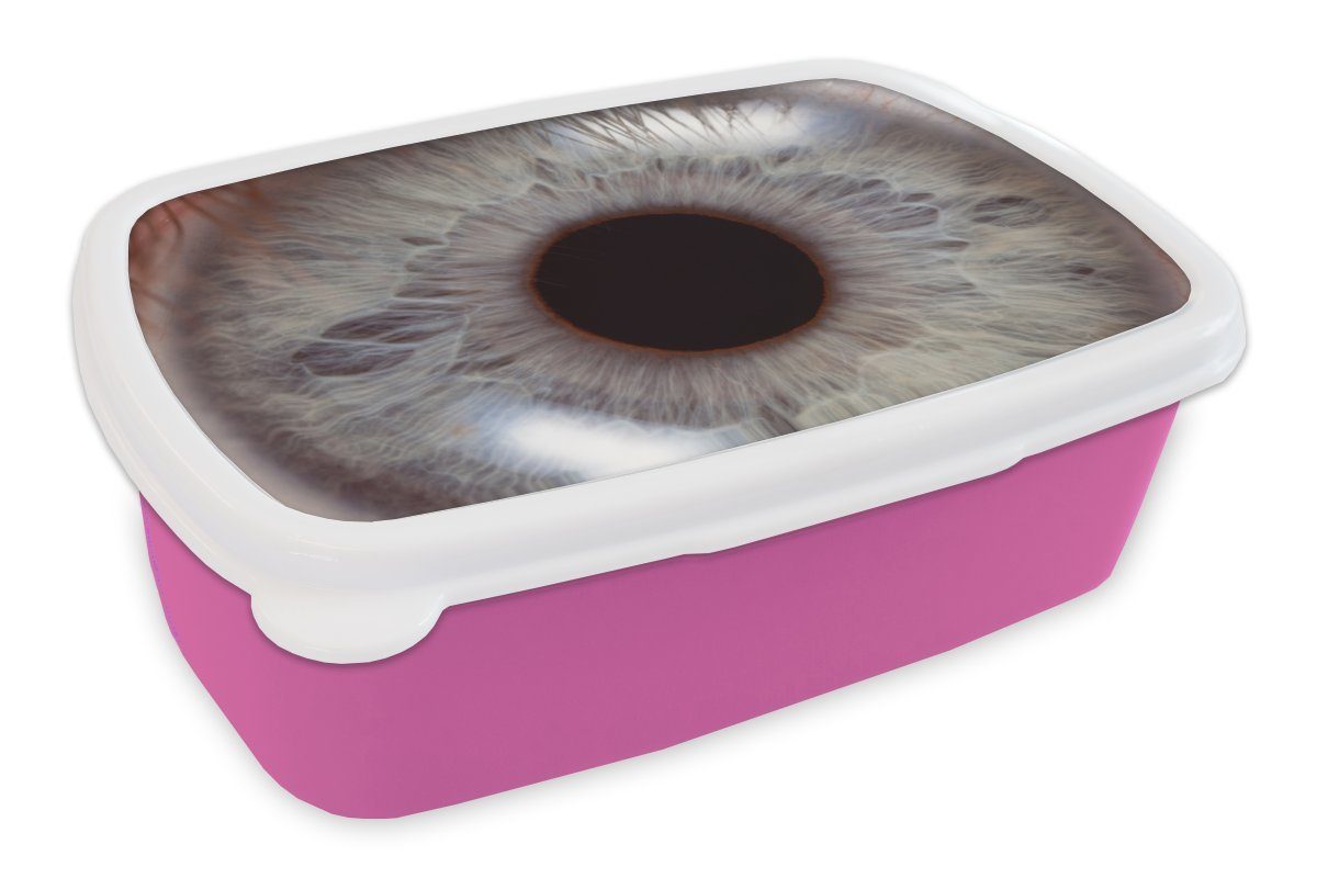 MuchoWow Lunchbox Nahaufnahme des Auges, Kunststoff, (2-tlg), Brotbox für Erwachsene, Brotdose Kinder, Snackbox, Mädchen, Kunststoff rosa