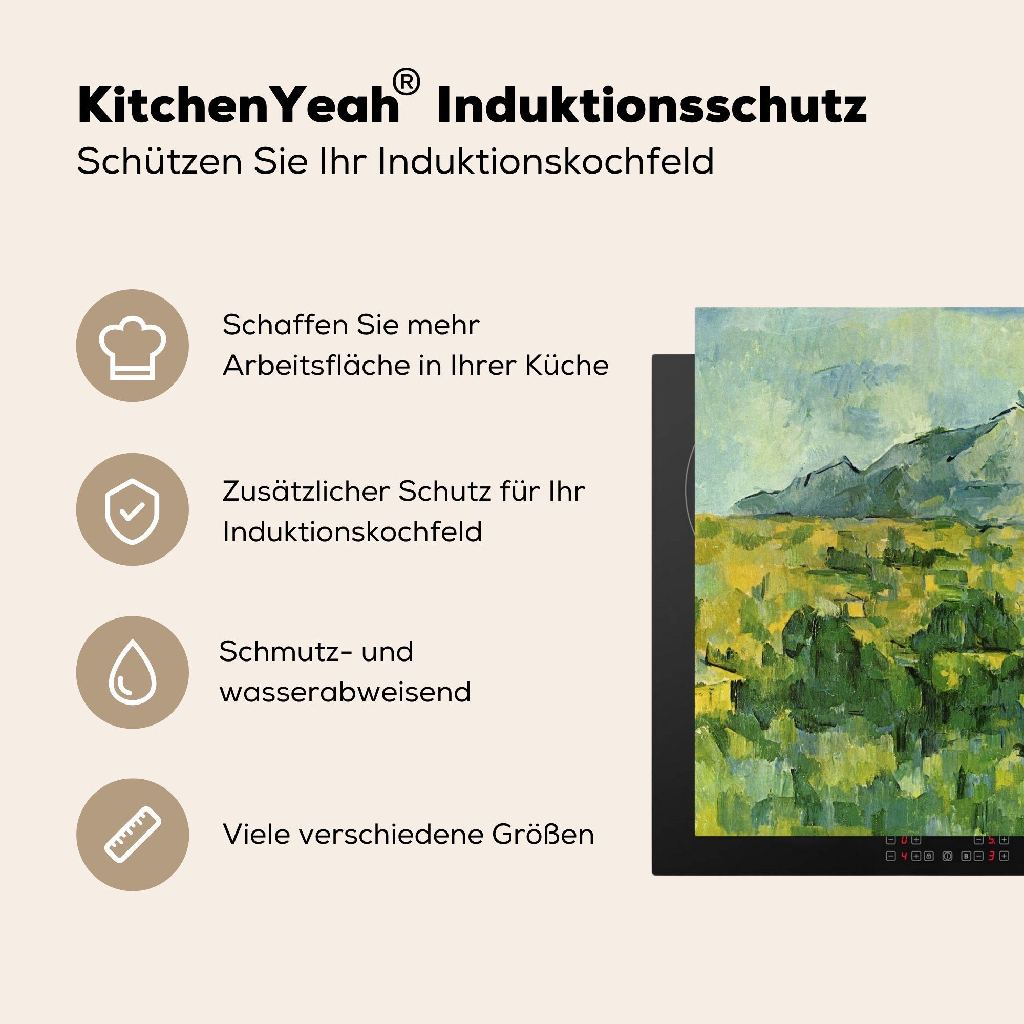 MuchoWow Herdblende-/Abdeckplatte Gemälde von 60x52 Vinyl, nutzbar, Berg Paul Sainte-Victoire - cm, Arbeitsfläche tlg), Cézanne, (1 Ceranfeldabdeckung Mobile