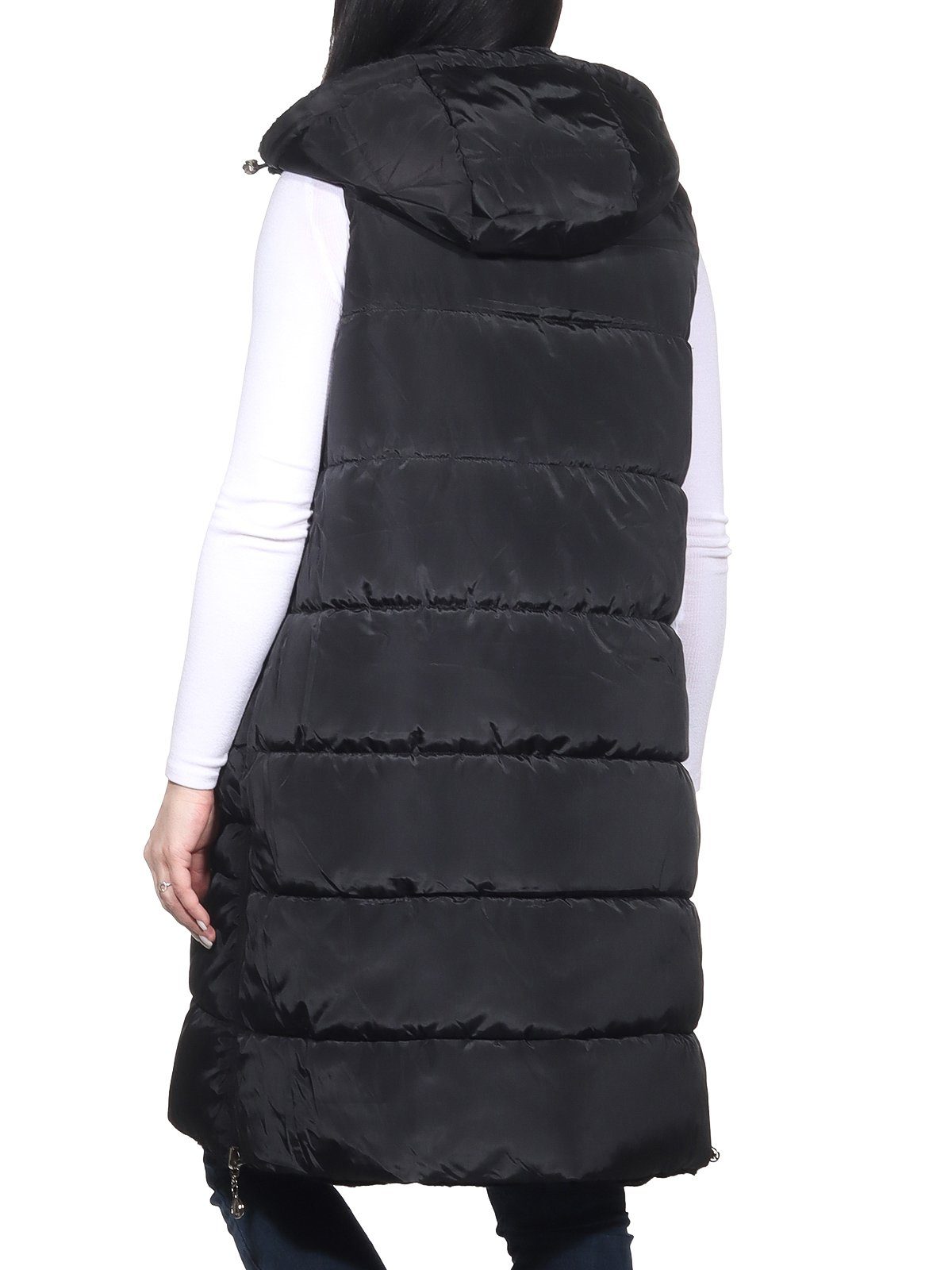 Aurela Damenmode Steppweste Kuschelige Damen erhältlich, ausgestattet (1-tlg) Schwarz Kunstfell mit vollständig großen Kapuze, Größen auch in Steppweste mit abnehmbarer Teddyfell mit