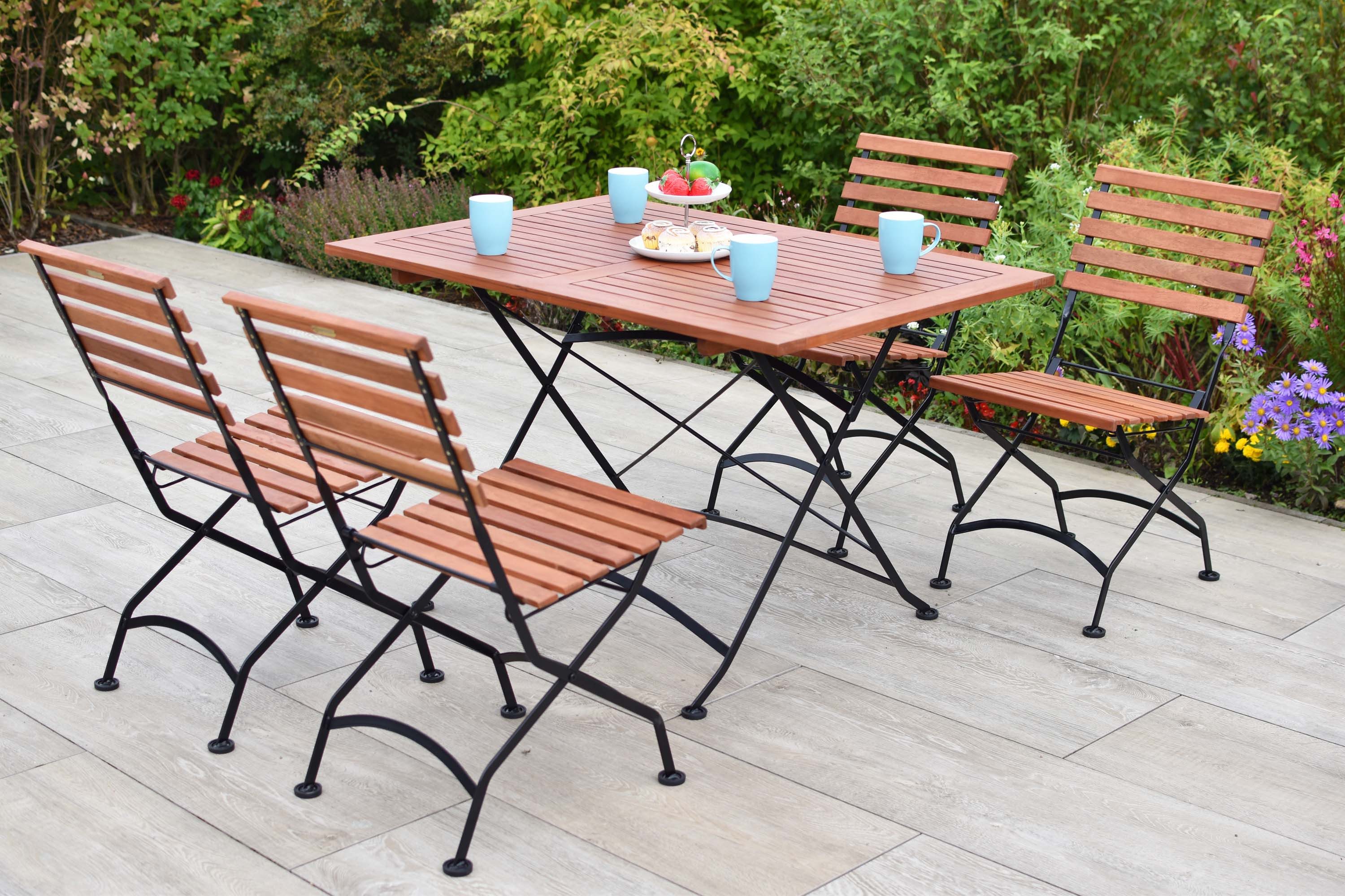 MERXX Garten-Essgruppe Schlossgarten, (Set, 1 Klapptisch, 4 Klappstühle, Flachstahl mit Eukalyptusholz)