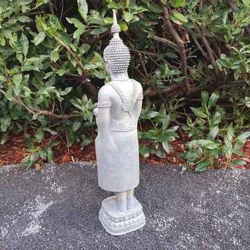 Aspinaworld Gartenfigur Tempelwächter Buddha Figur mit Schale 76 cm grau wetterfest