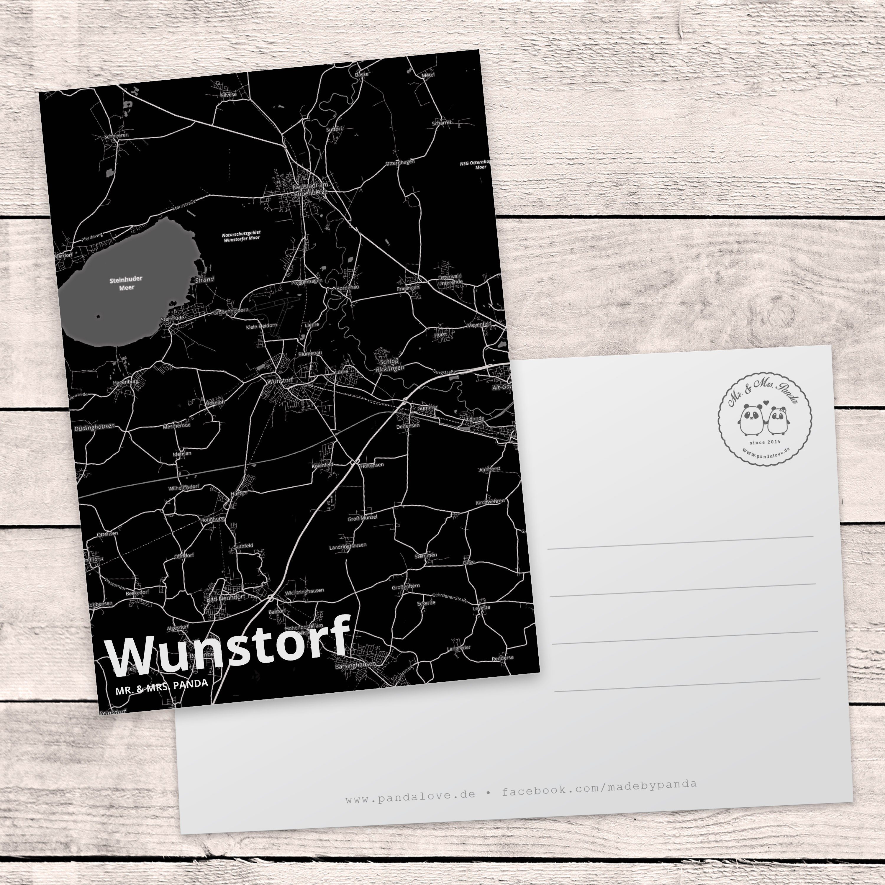 Mr. & Mrs. Panda Postkarte Wunstorf Geschenk, Grußkarte, Karte, Städte, Stadt Karte - Landk Dorf