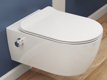 SSWW Dusch-WC mit Softclose WC-Sitz Tiefspül-WC spülrandloses WC Taharet, wandhängend, Abgang waagerecht, Taharet-Set