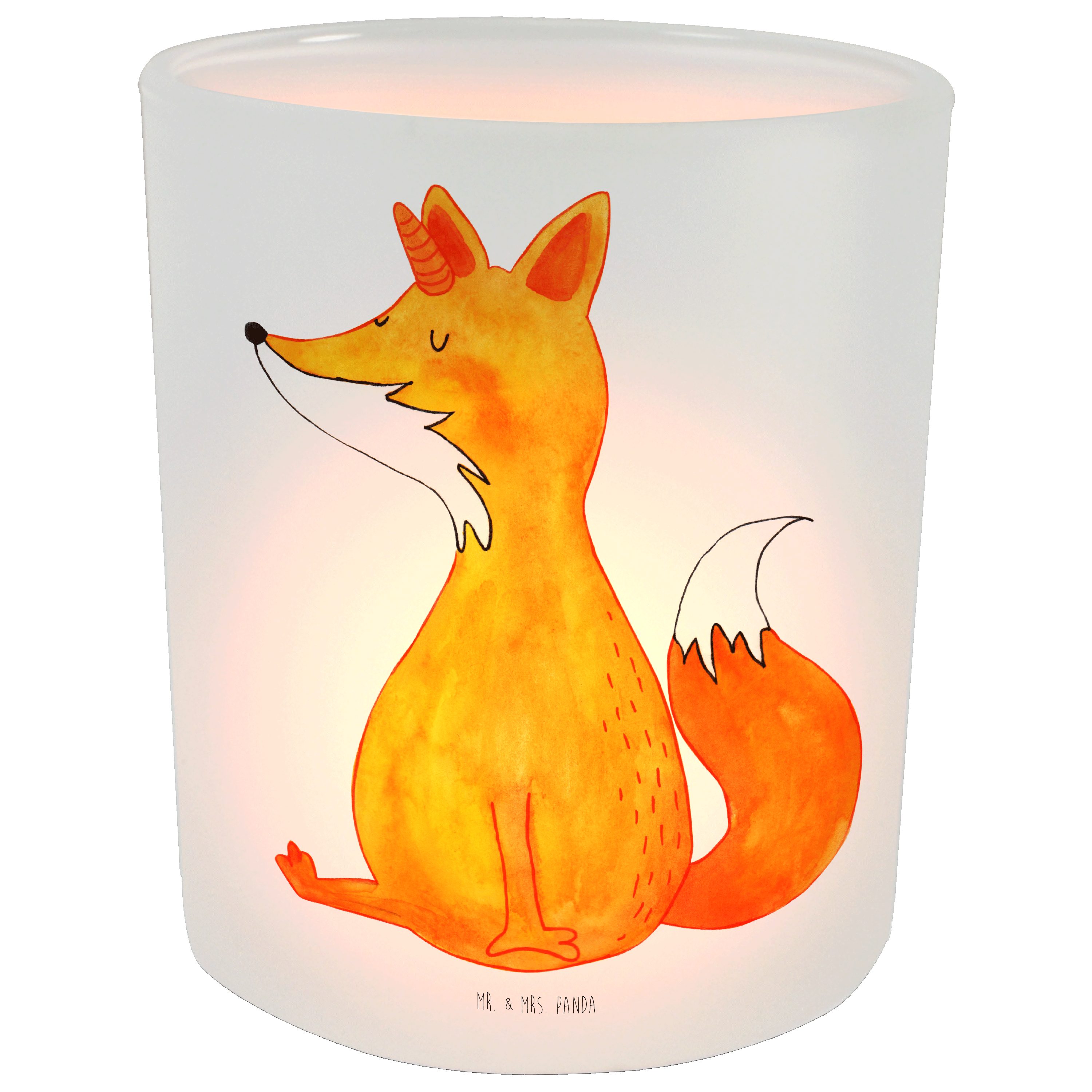 Mr. & Mrs. Panda Windlicht - (1 Wunsch Fuchshörnchen Transparent St) - Kerze, Windlicht Geschenk, Kerze