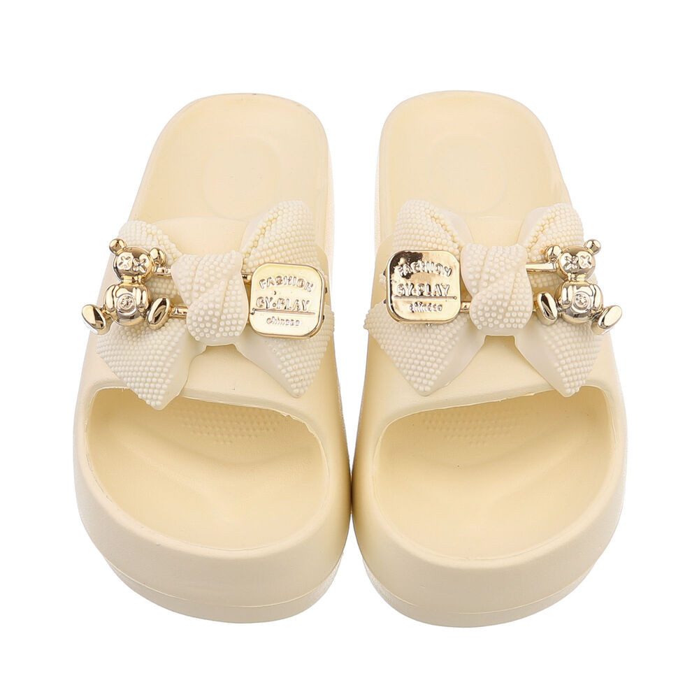 Ital-Design Damen Mules Freizeit Plateausandaletten (86527113) Flach Pantoletten in Beige