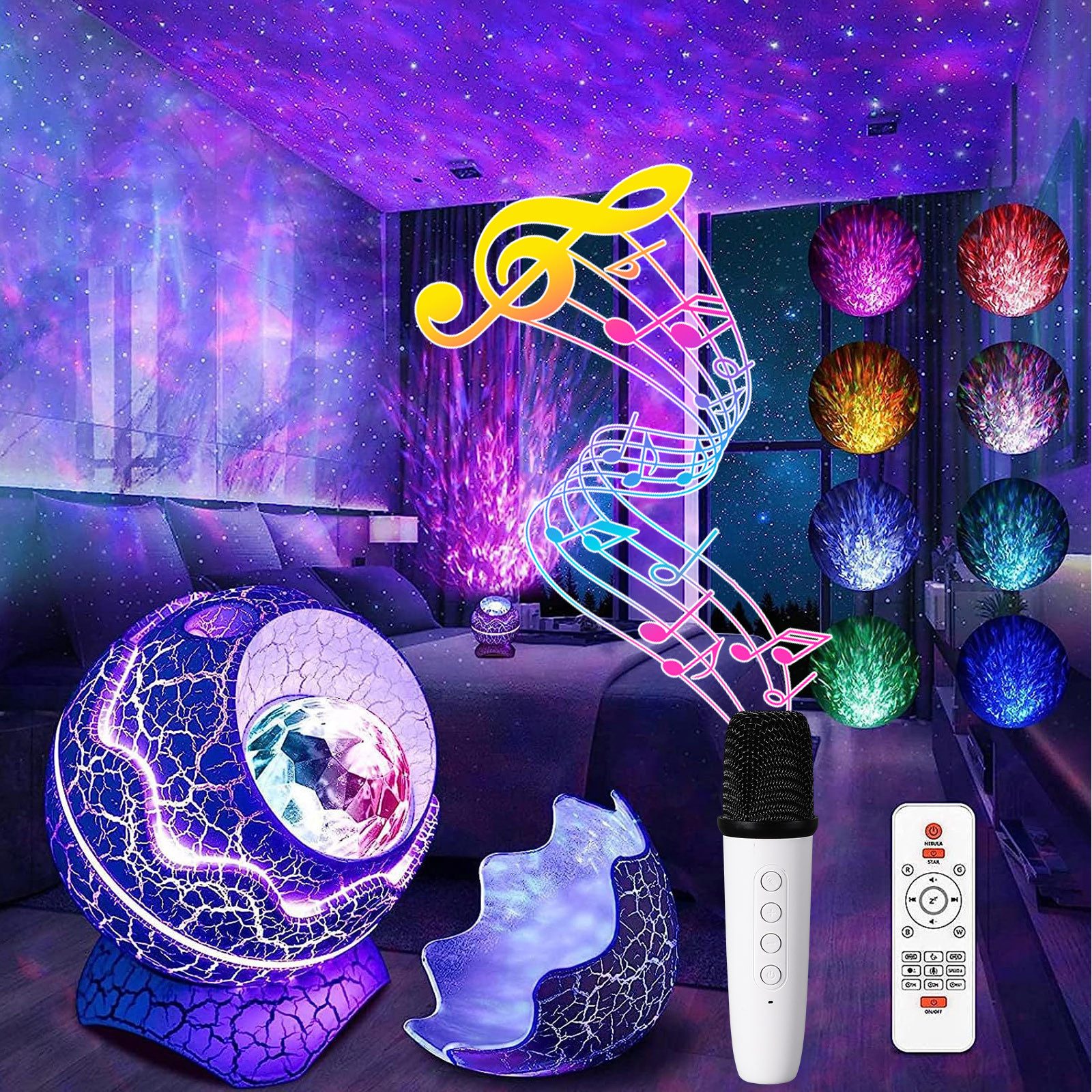 Lapalife LED-Sternenhimmel Nachttischlampe Projektor, 16 Farben Nachtlichter, Timer, Fernbedienun, LED fest integriert, Bluetooth-Lautsprecher mit Mikrofonen, fürs Spielzimmer Raumdekoration