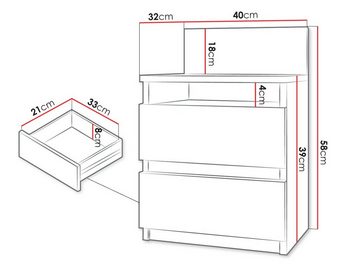 MIRJAN24 Nachttisch Malwa M1 (mit 2 Schubladen), grifflose Öffnungssystem, geräumiger Schubladen