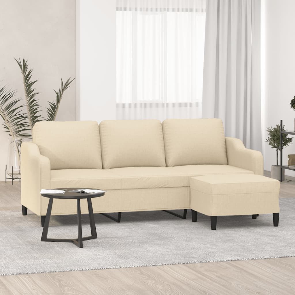 vidaXL Sofa 3-Sitzer-Sofa mit Hocker Creme 180 cm Stoff