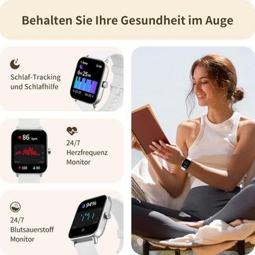 Yoever für Damen Herren, Telefonfunktion und Alexa Built-in, Smartwatch (1.8 Zoll, Andriod iOS), mit Herzfrequenz SpO2 Stress Schlafmonitor, Schrittzähler IP68 Uhr
