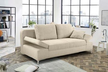 luma-home Schlafsofa 15203, mit Bettfunktion 202 cm breit, Federkern, Bettkasten, Armlehnen verstellbar, Cord, Beige Grau