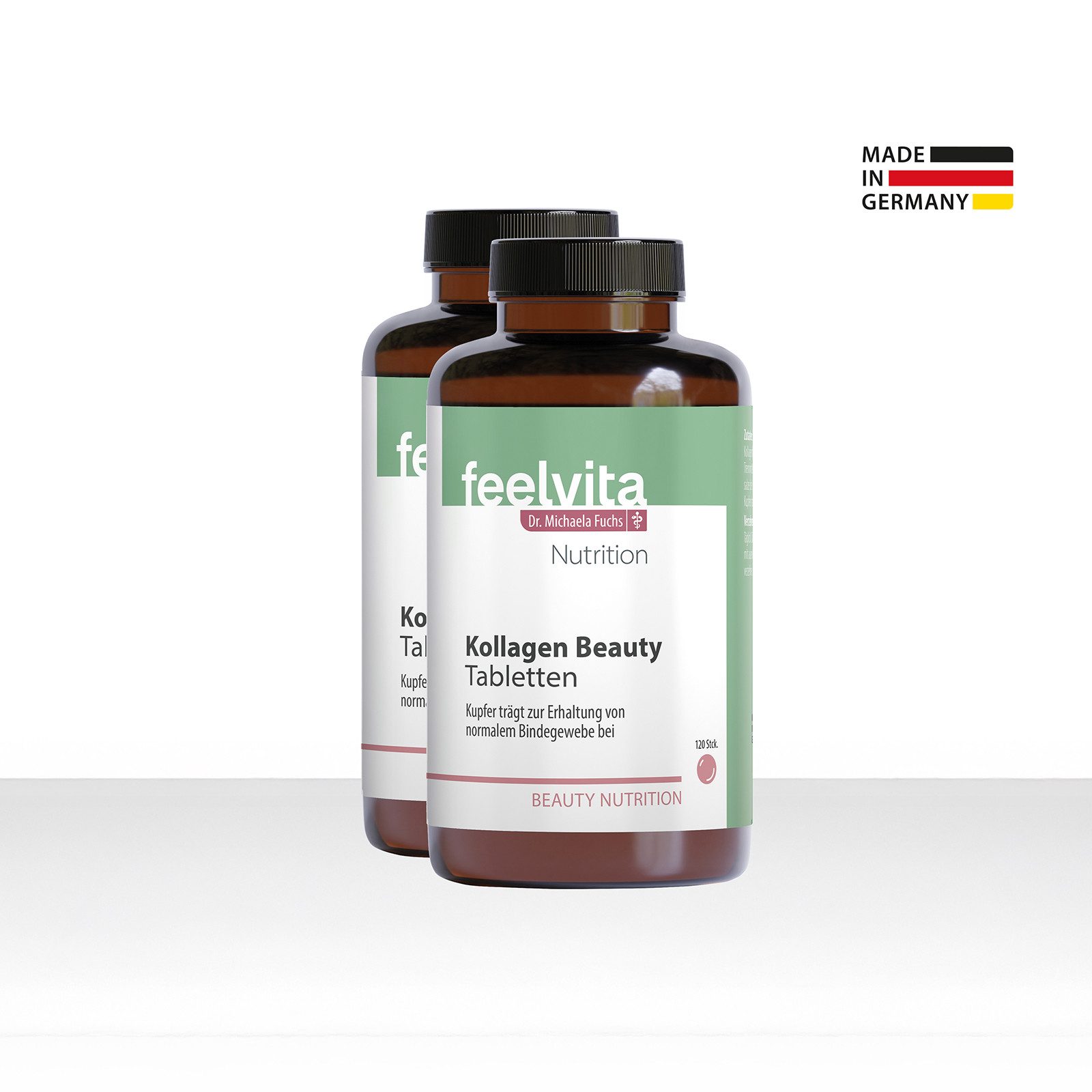 Genius Feelvita Nutrition Kollagen Beauty Tabletten 4-Monatsvorrat Tabletten, 2 er Set à 120 St., langfristige Versorgung mit Kollagenhydrolysat und Kupfer