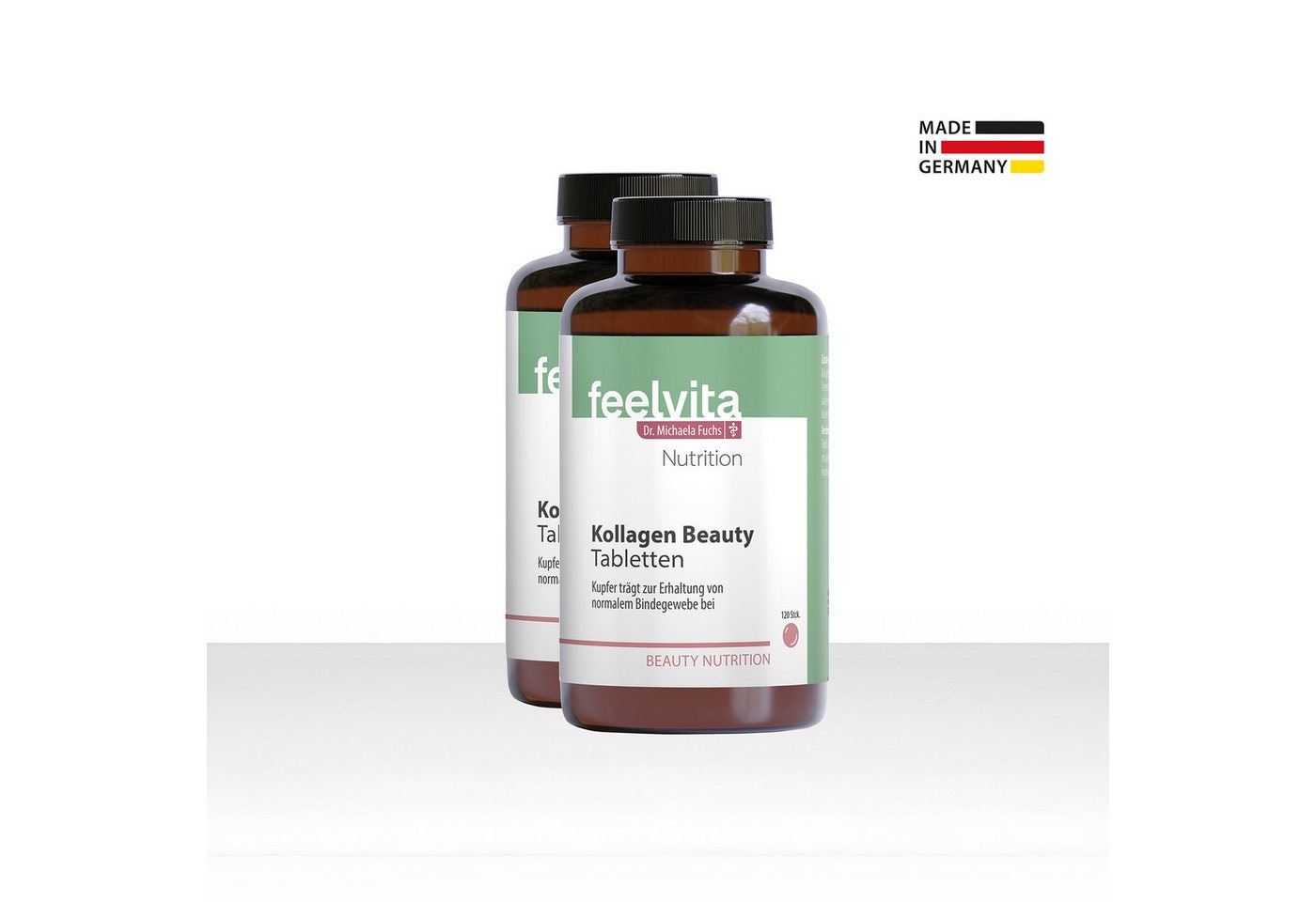 Genius Feelvita Nutrition Kollagen Beauty Tabletten 4-Monatsvorrat- 240 Stück Tabletten, 2 er Set à 120 St., langfristige Versorgung mit Kollagenhydrolysat und Kupfer