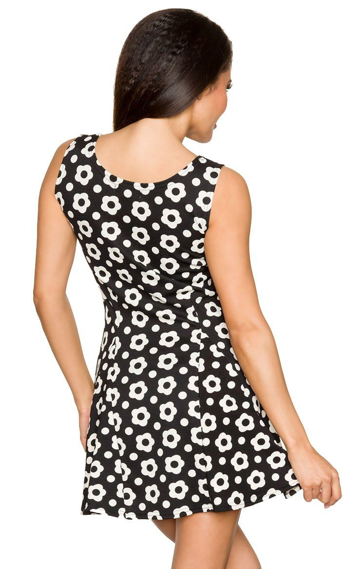 Kleid Blumen geblümt schwarz Retro Polka Sommerkleid schwarz/creme Paty Minikleid Dots weiß Minikleid