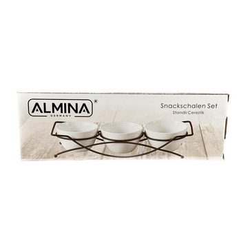 Almina Snackschale 4er Snackschalen-Set mit weißen Schalen Porzellan und schwarze Ständer
