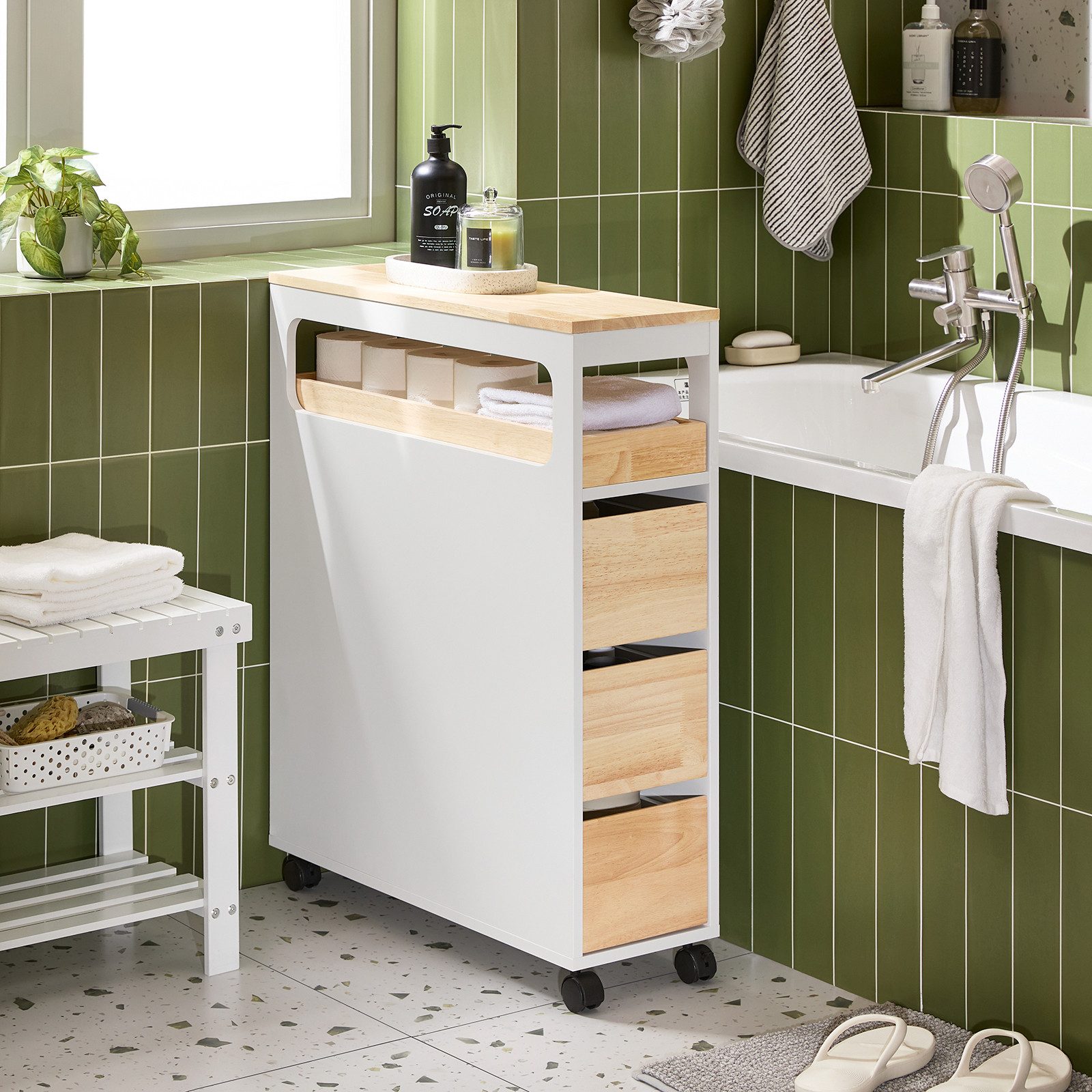 SoBuy Beistellwagen BZR54-II, Badezimmerschrank mit Rollen, Badschrank schm günstig online kaufen