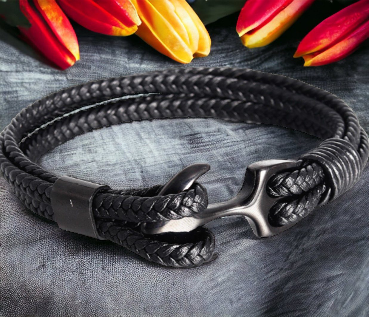 Karisma Schmuck Wickelarmband Herren Edelstahl 4 Reihig Nylon Anker Maritim 21cm LBS213, Unisex